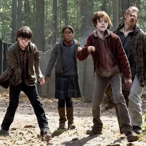 Prompt: Harry Potter in the walking dead 4K quality super realistic