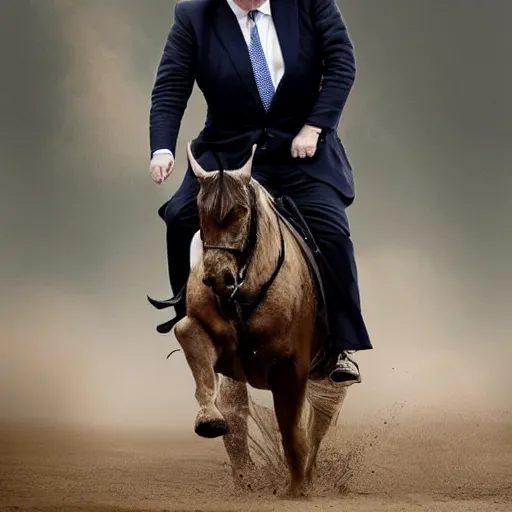 Prompt: Boris Johnson riding a eunuch in to battle, cinematic, photography