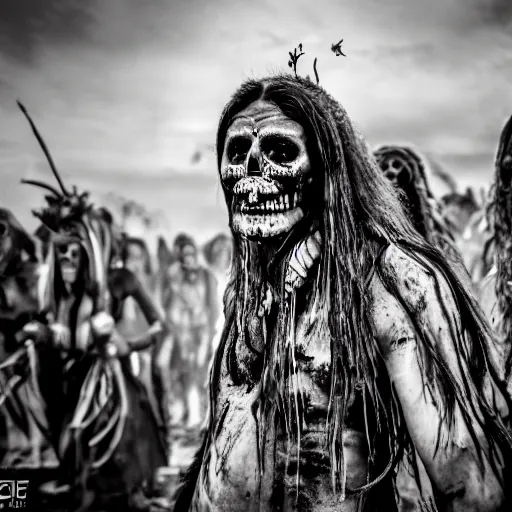 Image similar to a photo of tribal shaman horror faces of sacrament of the death