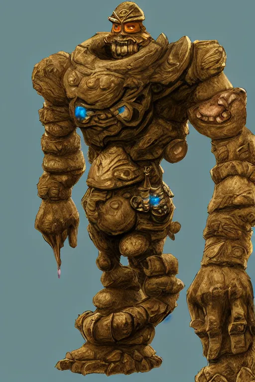 Image similar to zelda fantasy art giant golem troll wood rock greeble gemstone, global illumination ray tracing hdr fanart arstation by sung choi and eric pfeiffer and gabriel garza and casper konefal