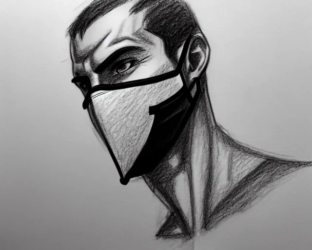 Image similar to draft drawing of a european man covering face with mask, draft sketch, thin stroke, trending on artstation, context art, pencil sketch, high detail