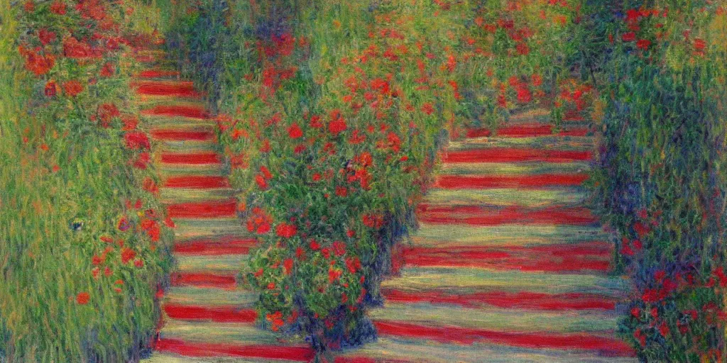 Image similar to couchstairs in the style of monet