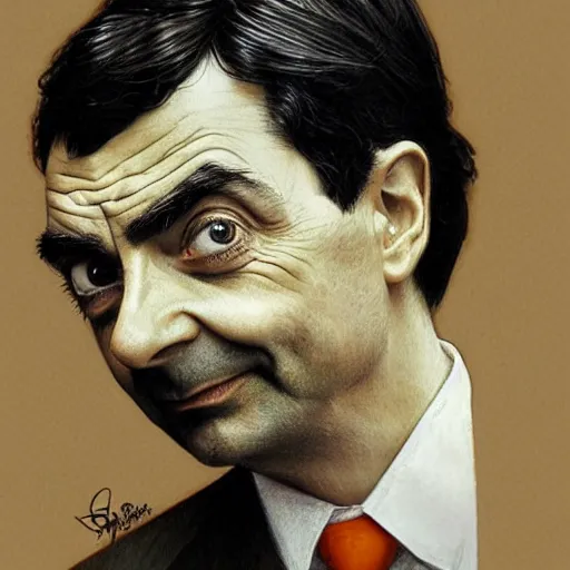 Image similar to amazing lifelike award winning pencil illustration of mr bean trending on art station artgerm Greg rutkowski alphonse mucha cinematic