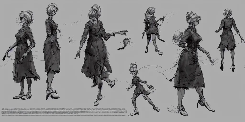 Prompt: nice old lady running down a dream, character sheet, fine details, concept design, contrast, brigitte bardot, kim jung gi, greg rutkowski, trending on artstation, 8 k, full body, turnaround, front view, back view, ultra wide angle