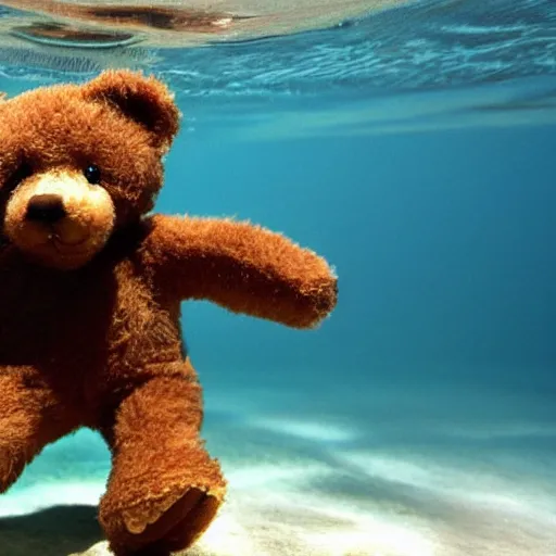 Image similar to Teddy bears working on new AI research underwater with 1990s technology