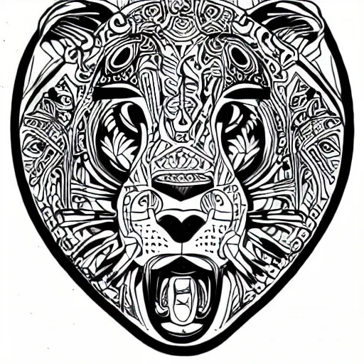 Prompt: jaguar head tattoodesign, sacred geometry, symmetrical, frontview, black and white, white background. very detailed ink drawing, fine lineart, extremely detailed