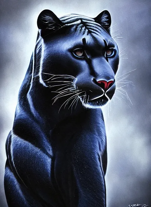 Image similar to photo of a gorgeous Beautiful wild panther made of thunders and lightnings , face painting, in the style of stefan kostic, wild, realistic, sharp focus, 8k high definition, insanely detailed, intricate, elegant, art by stanley lau and artgerm