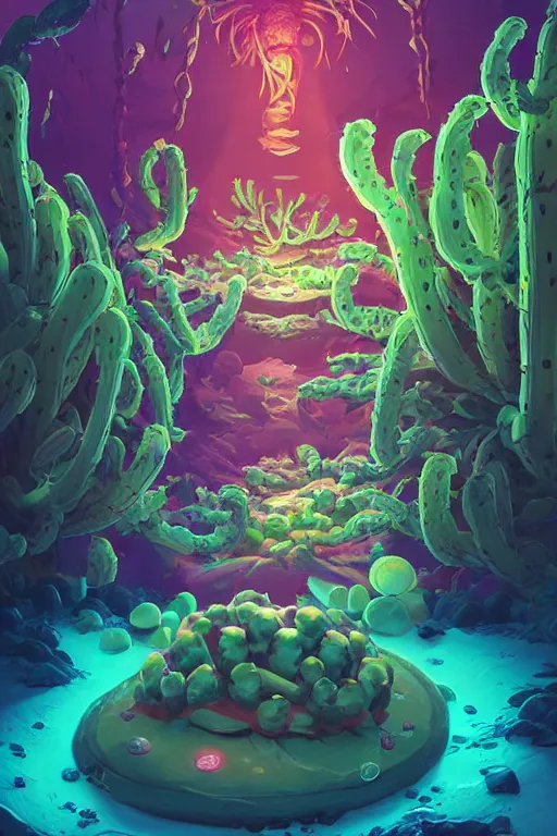 Image similar to roots cactus sushi cristal smurf ghost creature animal sushi cristal very big eye roots cactus elemental flush of force nature micro world fluo fishscale, behance hd by jesper ejsing, by rhads, makoto shinkai and lois van baarle, ilya kuvshinov, rossdraws radiating a glowing aura global illumination ray tracing hdr