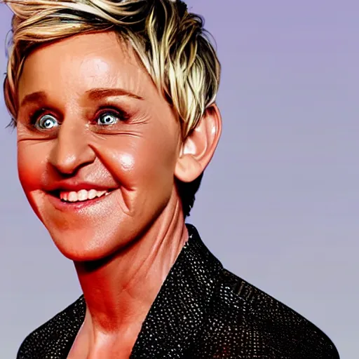 Image similar to ellen degeneres as the devil, pure evil, demonic background