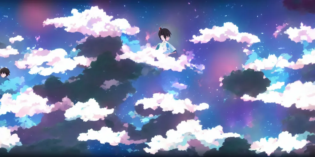 Image similar to A background for an anime-themed social media profile sky bright clouds bloom effect from Skyrim blender studio ghibli clouds