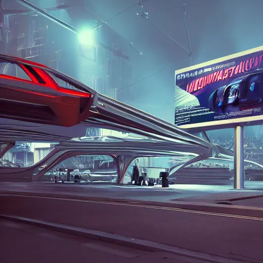 Image similar to sci-fi cars wall structure on the coronation of napoleon painting and digital billboard in the middle, unreal engine 5, keyshot, octane, artstation trending, ultra high detail, ultra realistic, cinematic, 8k, 16k, in style of zaha hadid, in plastic, dark, tilt shift,