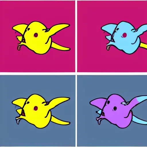 Prompt: a four panel illustration of four identical mice rotating in space with a black background