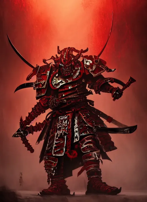 Prompt: demon samurai of khorne, extremly detailed digital painting, warhammer 4 0 k, by adam smith, raymond swanland, highly detailed, rim light, cinematic lighting, art, octane render, very coherent, cinematic, 8 k