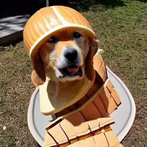 Prompt: a dog made out of bread