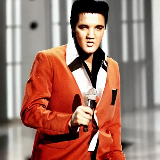 Prompt: elvis presley on the oprah show, talk show, photography,