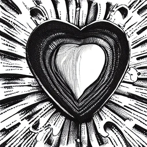 Image similar to black and white illustration, heart mixed with a sea shell