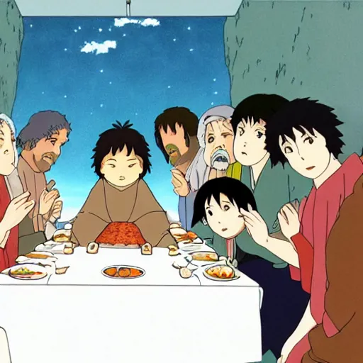 Image similar to The Last Supper by studio ghibli