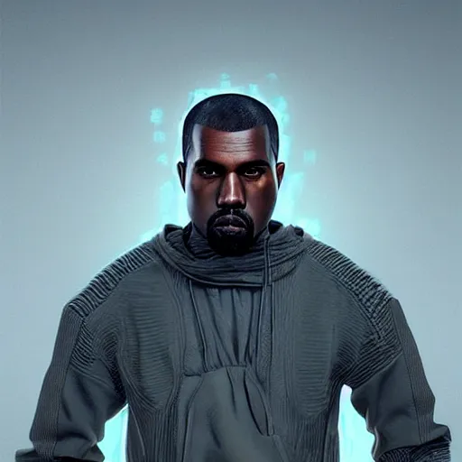 Prompt: photo realistic image of kanye west, wearing yeezy futuristic outfit stunning 3 d render inspired art by istvan sandorfi and greg rutkowski, perfect facial symmetry, complete body, realistic interpretation!!!, highly detailed attributes and atmosphere, dim volumetric cinematic lighting,