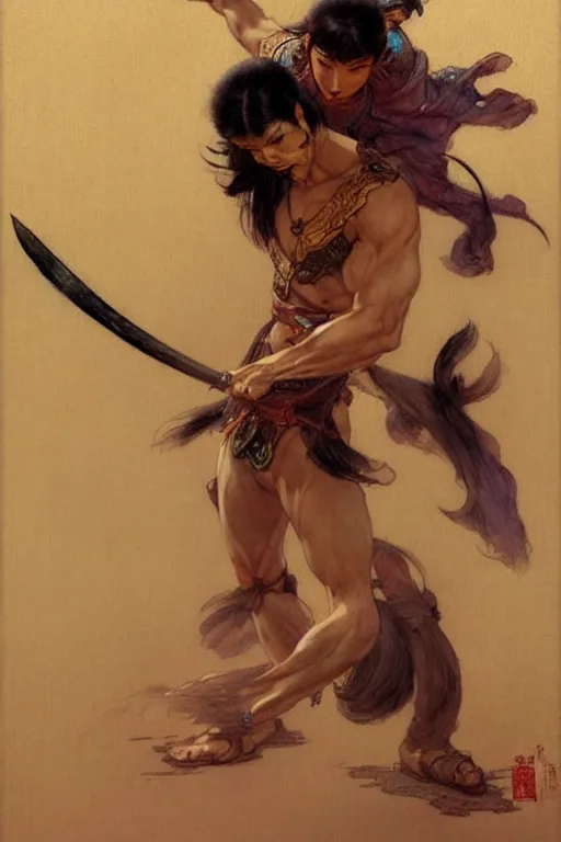 Image similar to male, wuxia, character design, painting by gaston bussiere, katsuya terada, frank frazetta, tom of finland, trending on artstation