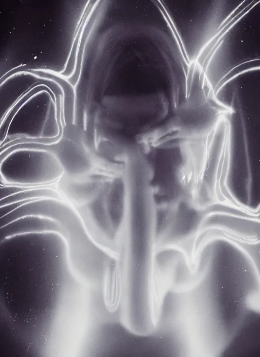 Prompt: a symmetrical female astral projection, thick liquid glowing aura, motion blur, film grain, cinematic lighting, experimental film, shot on 1 6 mm