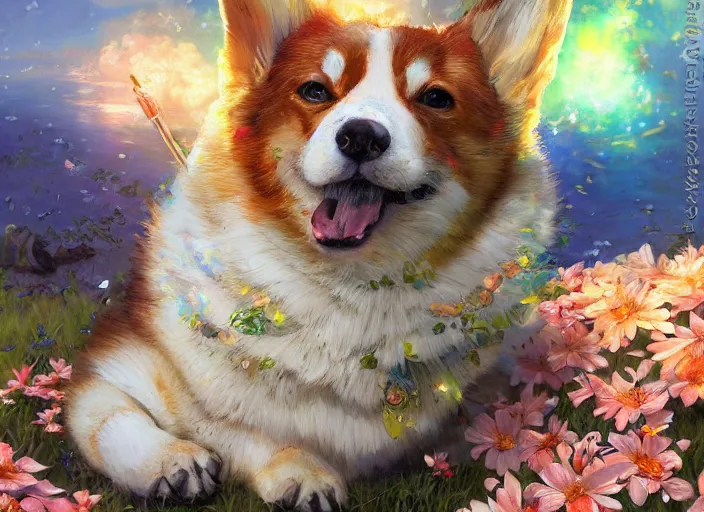 Prompt: beautiful anime painting of solarpunk summer chill day corgi, by Tim Okamura, Victor Nizovtsev, Greg Rutkowski, Noah Bradley. trending on Artstation, 8k, masterpiece, graffiti paint, fine detail, full of color, face enhance, intricate detail, golden ratio illustration