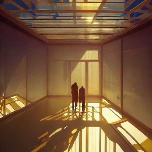 Prompt: indoor liminal space, golden light, peter tarka, minimalistic, hyperrealistic surrealism, award winning masterpiece with incredible details, epic stunning, infinity pool mirrors, a surreal vaporwave liminal space with mirrors, highly detailed, trending on artstation, artgerm and greg rutkowski and alphonse mucha, daily deviation