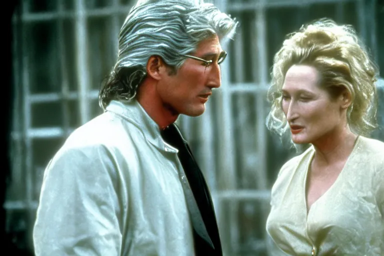 Image similar to richard gere and meryl streep play two vampires, scene from film