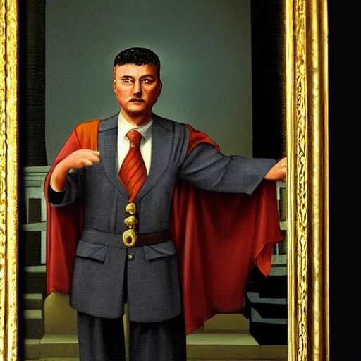 Image similar to 1 9 9 0 s roman emperor, political portrait of roman emperor, 1 9 9 7, photograph, business suit, roman empire modern, alternate history