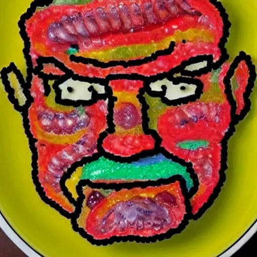 Prompt: a face made of shrimps made of bryan cranston, detailed, vibrant colors, photorealistic, food on a plate