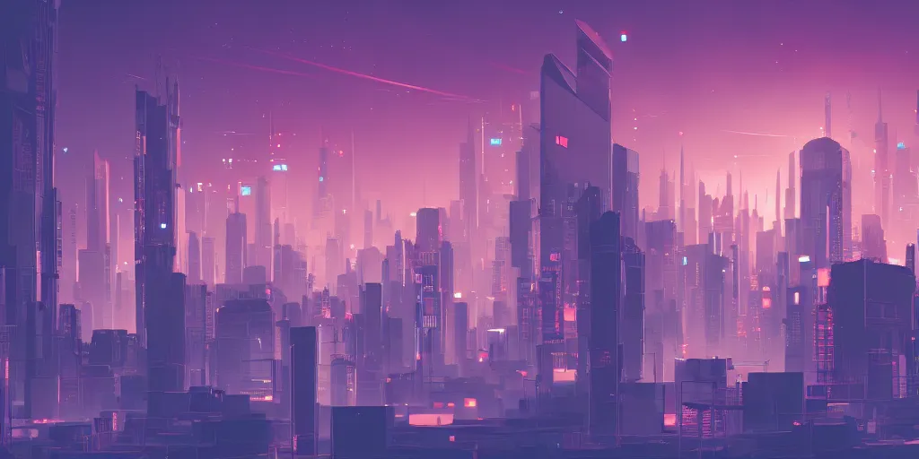 Prompt: city in the style of cyberpunk, singular gigantic building focus, space sky, anime illustration, low poly