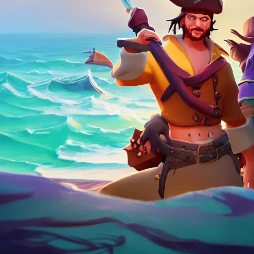 Image similar to jack the pirate and mermaid on sea of thieves game avatar hero, behance hd by jesper ejsing, by rhads, makoto shinkai and lois van baarle, ilya kuvshinov, rossdraws global illumination