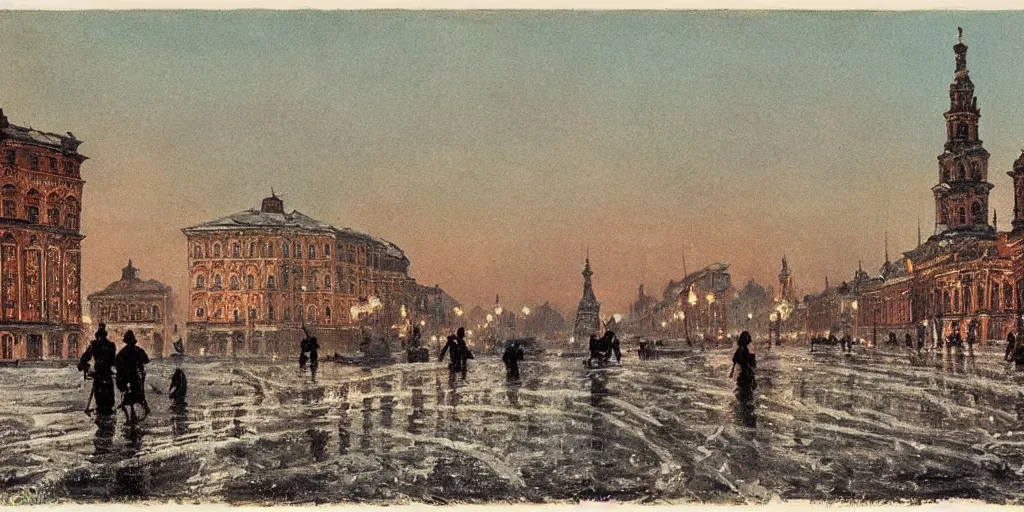 Image similar to Saint Petersburg in 1914 in winter, evening, Rozalski