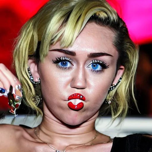 Image similar to Miley Cyrus smoking a joint, 8k, realistic, extreme details, detailed, sharp