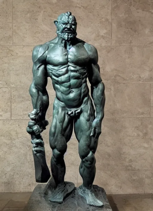 Prompt: a full figure stone sculpture of Giant Orc holding a spear by Rodin and Bernini