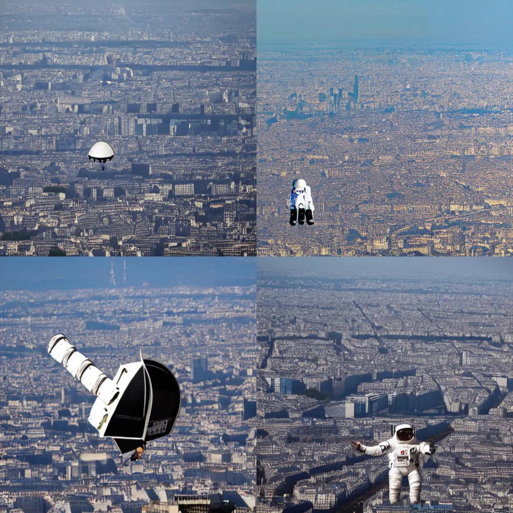 Prompt: a photo of an astronaut landing on Paris