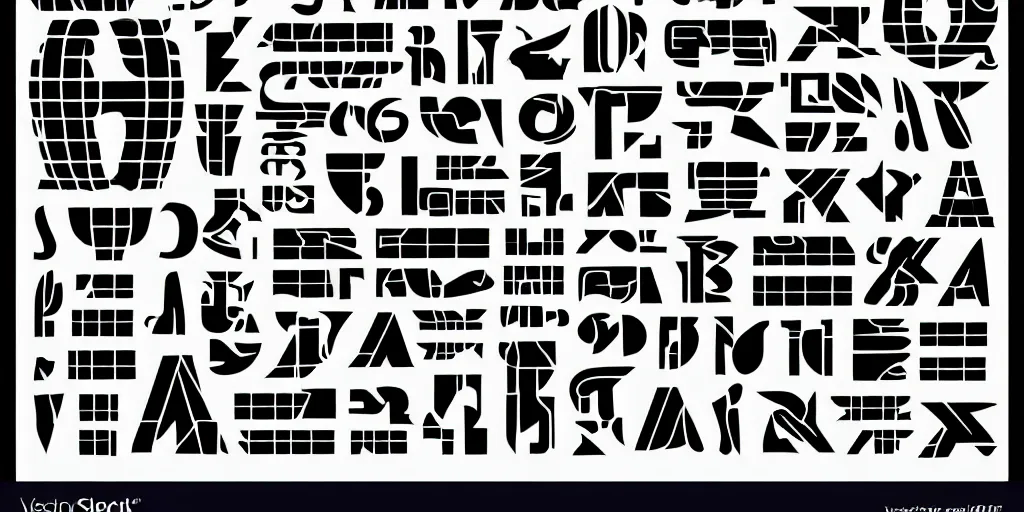 Prompt: a typeface specimen sheet, black vector glyphs on white background