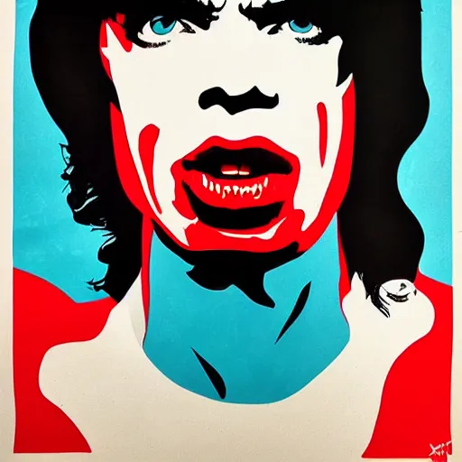 Image similar to individual young mick jagger silk screen butcher billy style