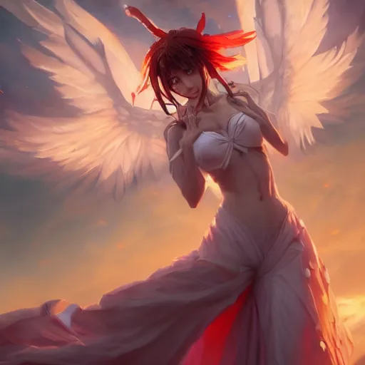 Image similar to an oil painting of a beautiful anime girl with demonic wings, by artgerm, wlop and greg rutkowski, hd, hdr, ue 5, ue 6, unreal engine 5, cinematic 4 k wallpaper, 8 k, ultra detailed, high resolution, artstation, award winning