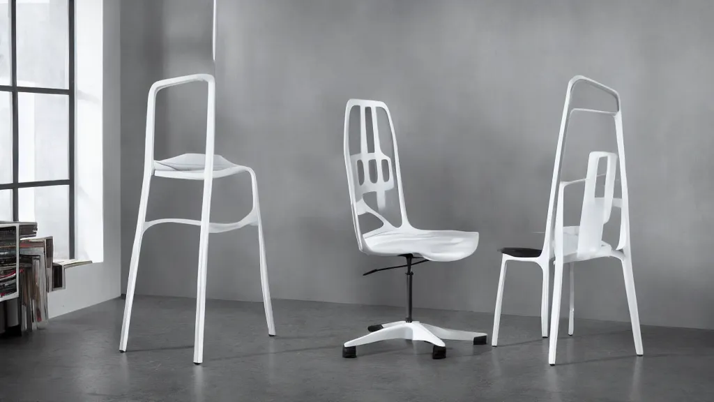 Image similar to a futuristic ladderback side chair in a white airy room