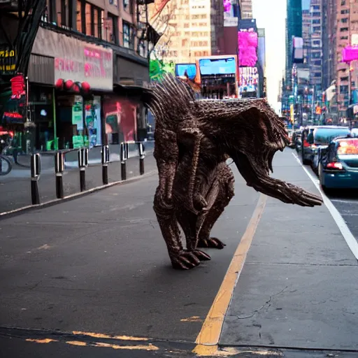 Prompt: cryptid creature walking around the streets of New York City in Upper Manhattan