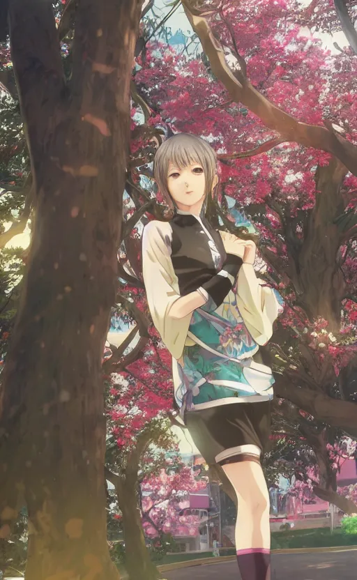 Prompt: anime style, gta 5, portrait of girl, yukata clothing, sakura tree in background, short hair, hair down, symmetrical facial features, from arknights, hyper realistic, extreme detail, volumetric lights, 4 k drawing, safebooru, realistic lighting, by alphonse mucha, greg rutkowski, sharp focus, backlit