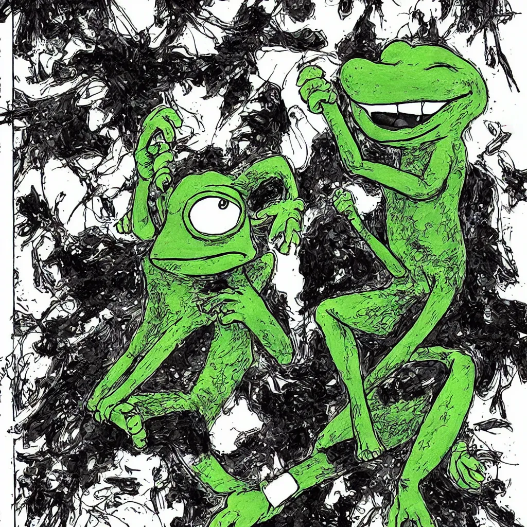 Image similar to pepe the frog by tsutomu nihei award - winning manga