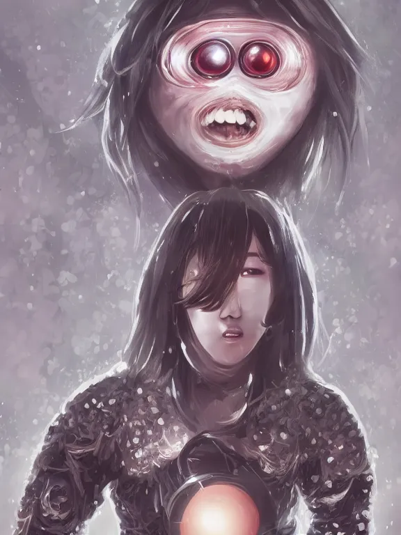 Image similar to Full shot of Kpop Cyclops idol with no face and an eyeball instead of head performing on stage. Orb Head. Sphere Head. Eyeball Head. Eye exam. Friendly horror. Realistic. Cryptid. Key Art. Fantasy Illustration. award winning, Artstation, intricate details, Hyperdetailed, 8k resolution.