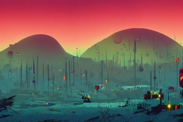 Prompt: boundless adventure awaits! by Simon Stalenhag and Earle Eyvind, matte painting
