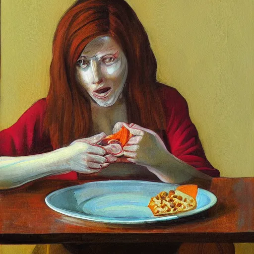 Image similar to a Picaso's painting about a women eating, hyperdetailed, award winner