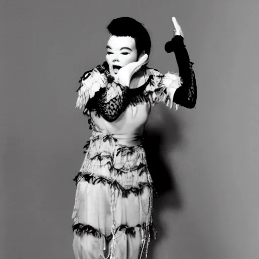 Prompt: Bjork as Lucy in I love Lucy, embarrassed about something she has done