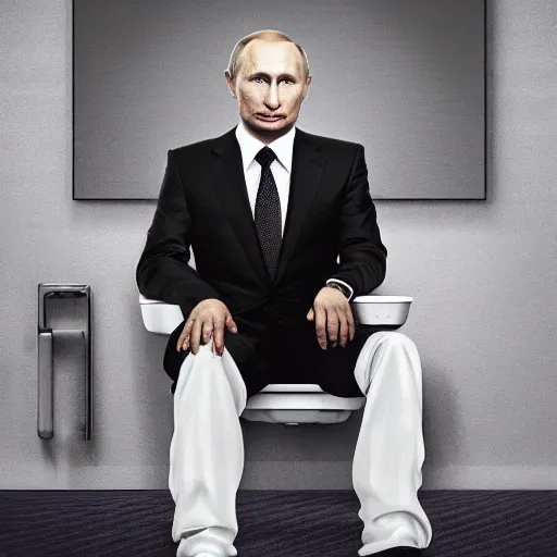 Image similar to vladimir putin portrait sitting on a toilet, 8 k resolution, highly detailed