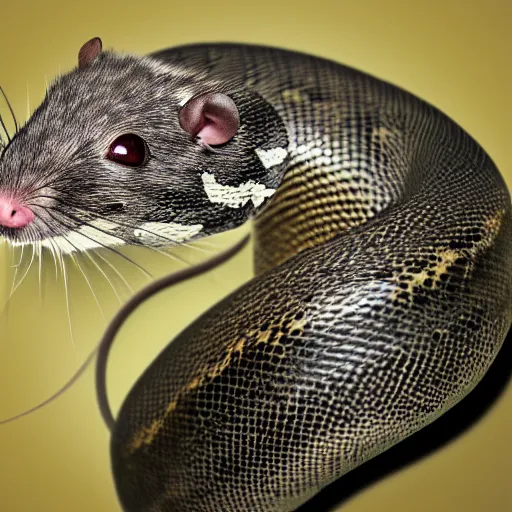 Prompt: a picture of a rat and snake morphed together