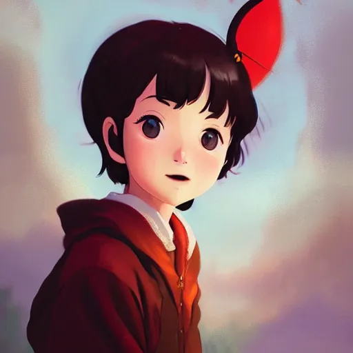 Prompt: a portrait of a cute young kiki from kiki's delivery service, harry potter series setting, vivid colors, soft lighting, atmospheric, cinematic, moody, in the style of ilya kuvshinov and range murata, krenz cushart, rule of thirds, oil on canvas, 8 k