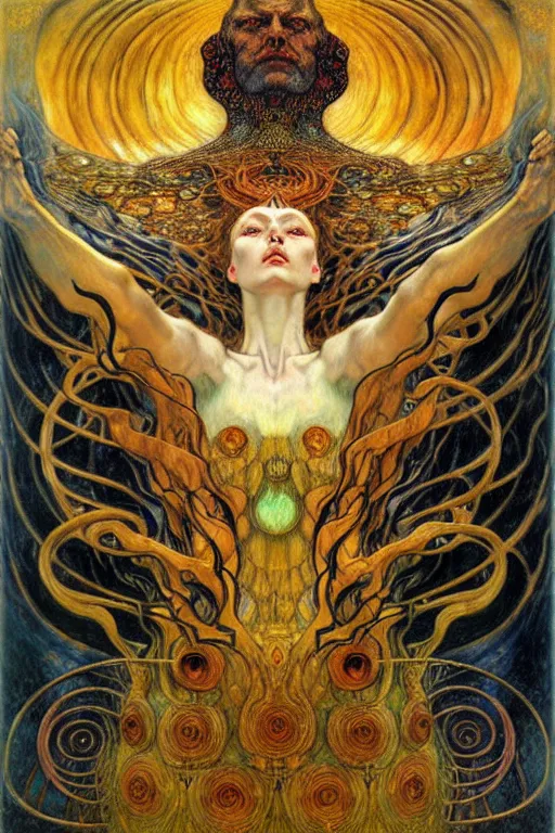 Image similar to Divine Chaos Engine by Karol Bak, Jean Delville, William Blake, Gustav Klimt, and Vincent Van Gogh, symbolist, visionary